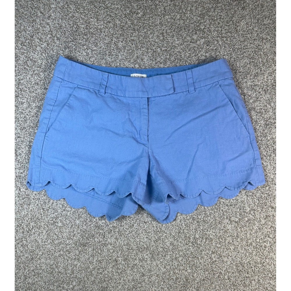 J.Crew Blue Scalloped Hem Chino Shorts Womens Size 6 Cotton Blend Summer Casual